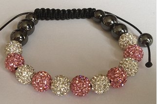 Light Pink & White(2) Crystal Shamballa 10mm Disco ball bracelet - Click Image to Close