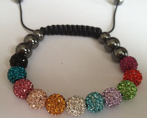 Multi Coloured Crystal Shamballa 10mm Disco ball bracelet - Click Image to Close