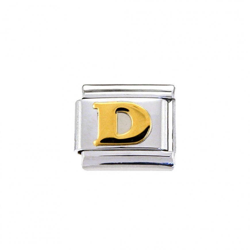 Gold colour Letter D - 9mm Italian charm - Click Image to Close