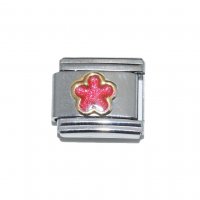 Pink sparkly flower - 9mm Italian charm