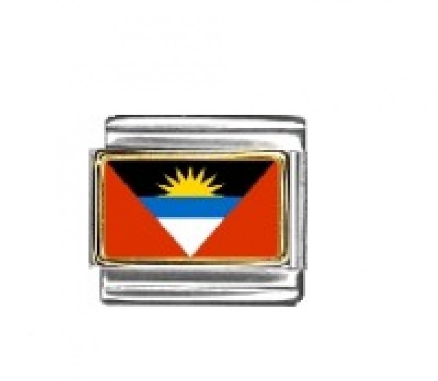 Flag - Antigua photo enamel 9mm Italian charm - Click Image to Close