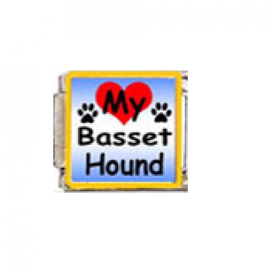 Love my Basset Hound - dog - enamel 9mm Italian charm - Click Image to Close