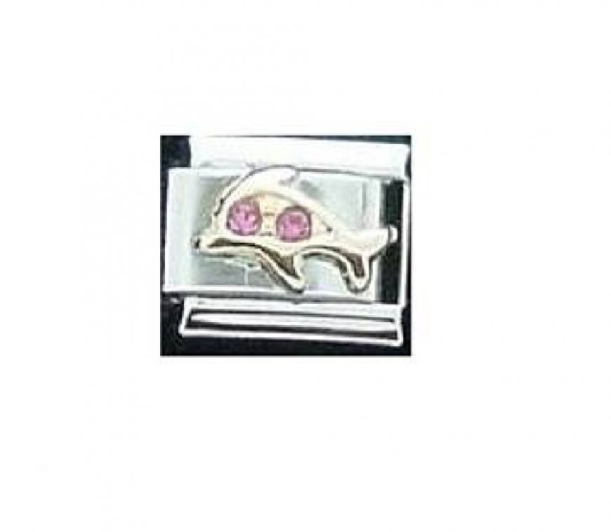 Dolphin with pink rhinestones - enamel 9mm Italian charm - Click Image to Close