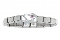 Small Open Heart link bracelet 9mm Italian charm - October