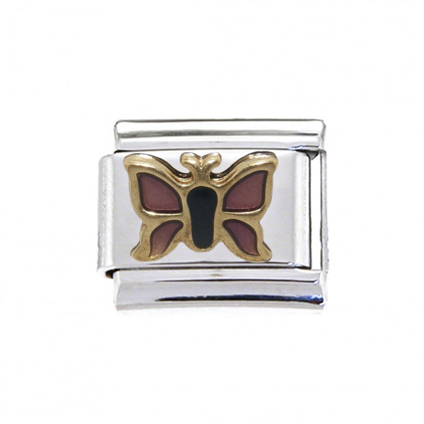Gold and purple butterfly - enamel 9mm Italian charm - Click Image to Close
