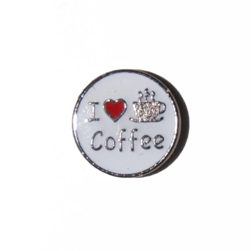 I love Coffee with coffee cup 7mm floating locket charm - Click Image to Close