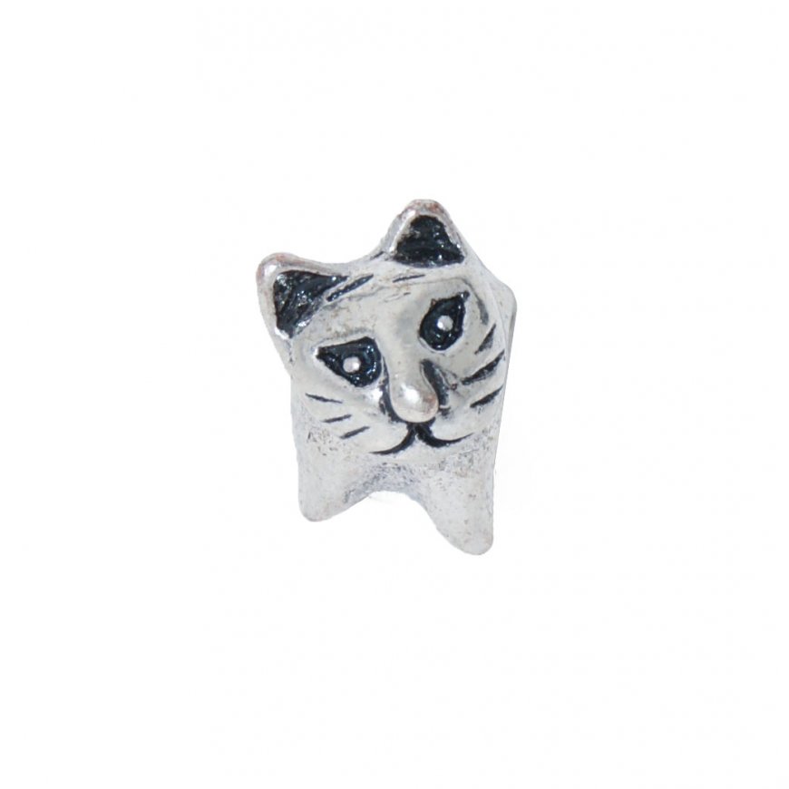 EB28 - Silvertone cat bead - European bead charm - Click Image to Close