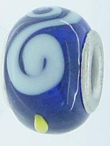 EB243 - Blue bead with white swirls and yellow dots - Click Image to Close