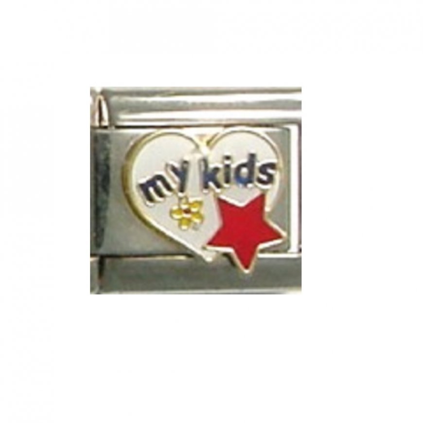 My kids in heart with red star - 9mm Italian Charm - Click Image to Close