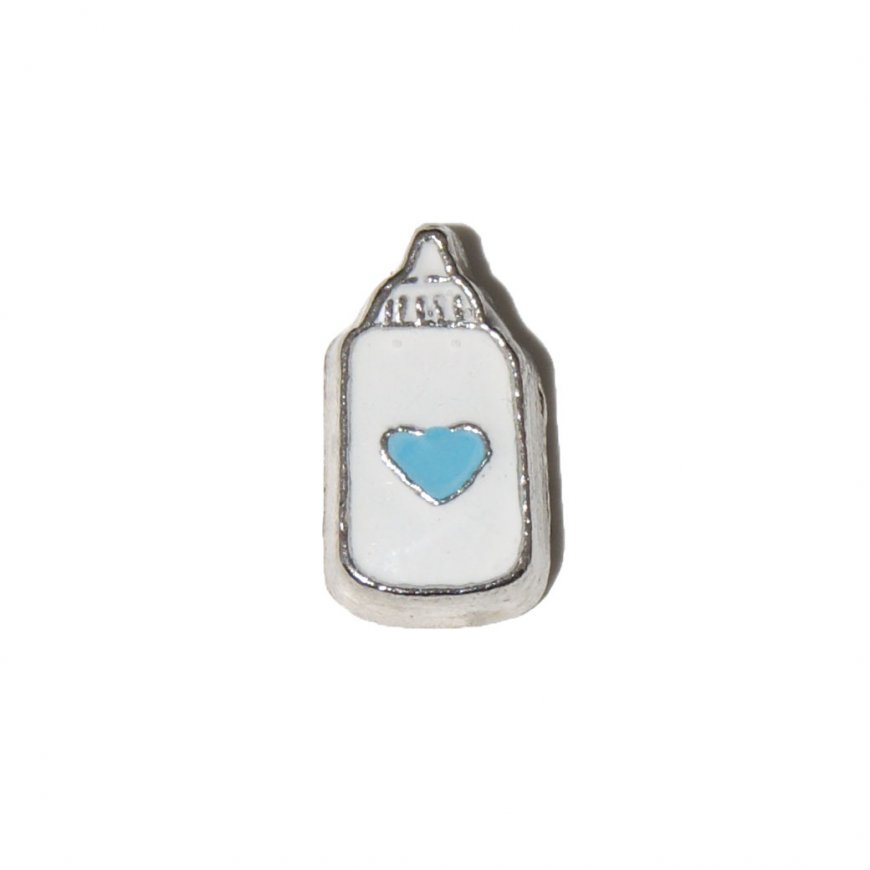 Baby Boy Bottle with Blue heart 8mm floating locket charm - Click Image to Close