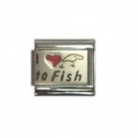 I love to fish - red heart laser 9mm Italian charm