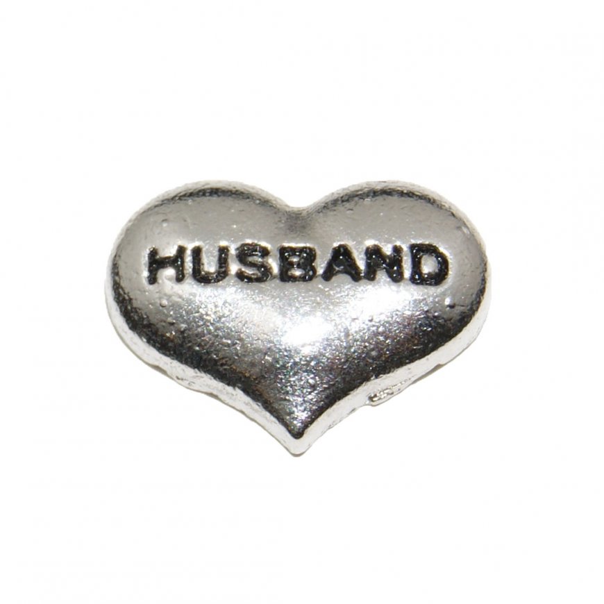 Husband silvertone heart 10mm floating locket charm - Click Image to Close