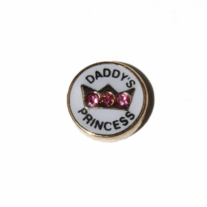 Daddys princess with pink stones 7mm floating locket charm - Click Image to Close