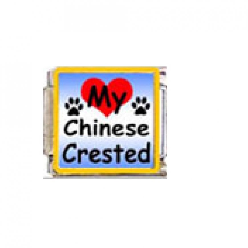 Love my Chinese Crested - dog - enamel 9mm Italian charm - Click Image to Close