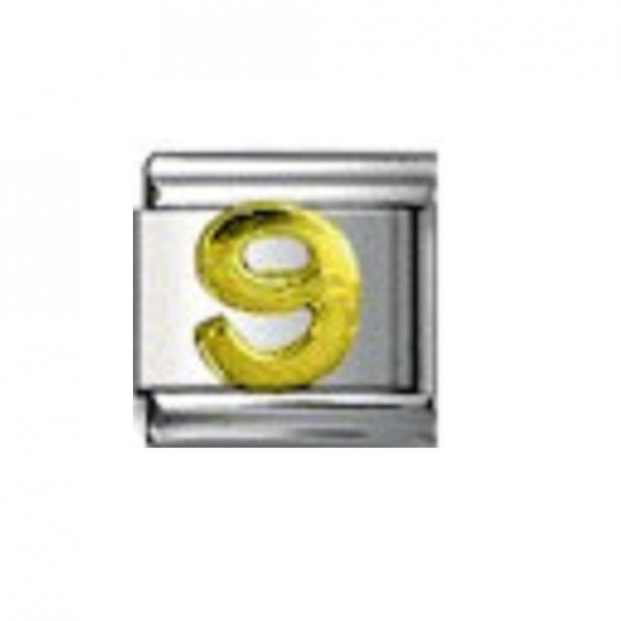 Gold coloured number 9 - 9mm Italian charm - Click Image to Close