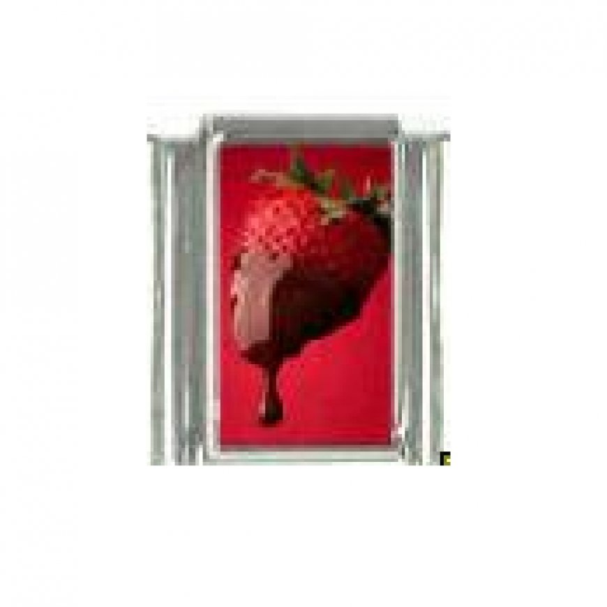 Chocolate dipped strawberry - 9mm photo Italian charm - Click Image to Close