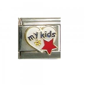 My kids in heart with red star - 9mm Italian Charm