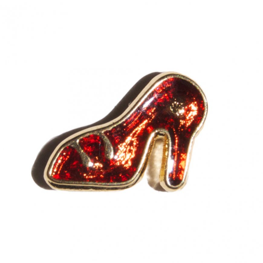 Red and gold shoe 8mm floating locket charm - Click Image to Close