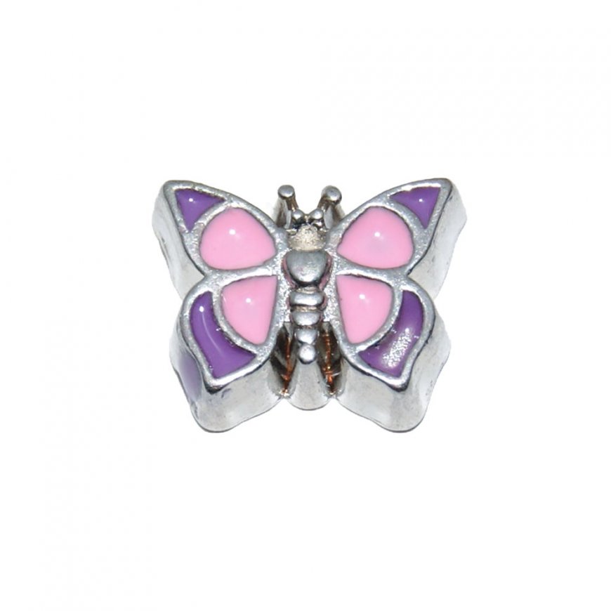 Pink and purple butterfly 8mm floating charm fits memory lockets - Click Image to Close
