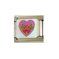 Rose in pink heart on white background - 9mm Italian charm
