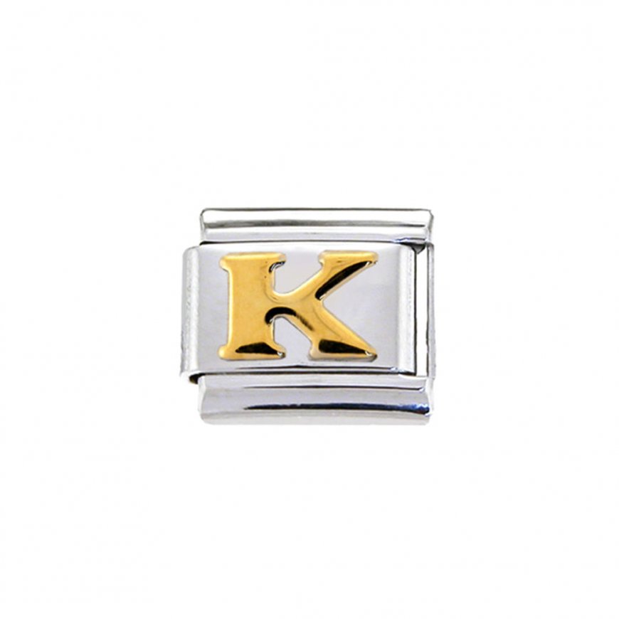 Gold colour Letter K - 9mm Italian charm - Click Image to Close