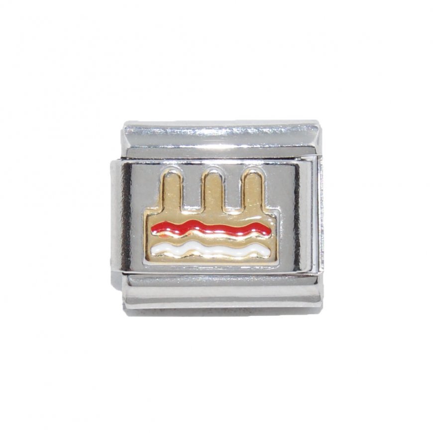 Birthday cake - gold red and white enamel 9mm Italian charm - Click Image to Close