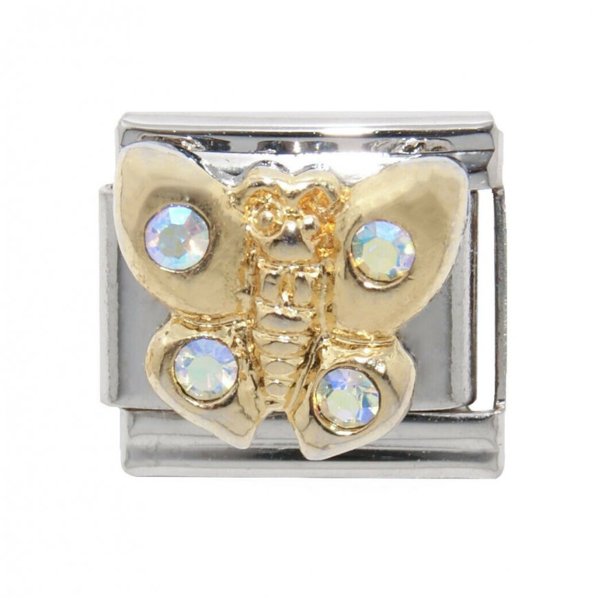 Butterfly with 4 stones (b) - 9mm Enamel Italian Charm - Click Image to Close