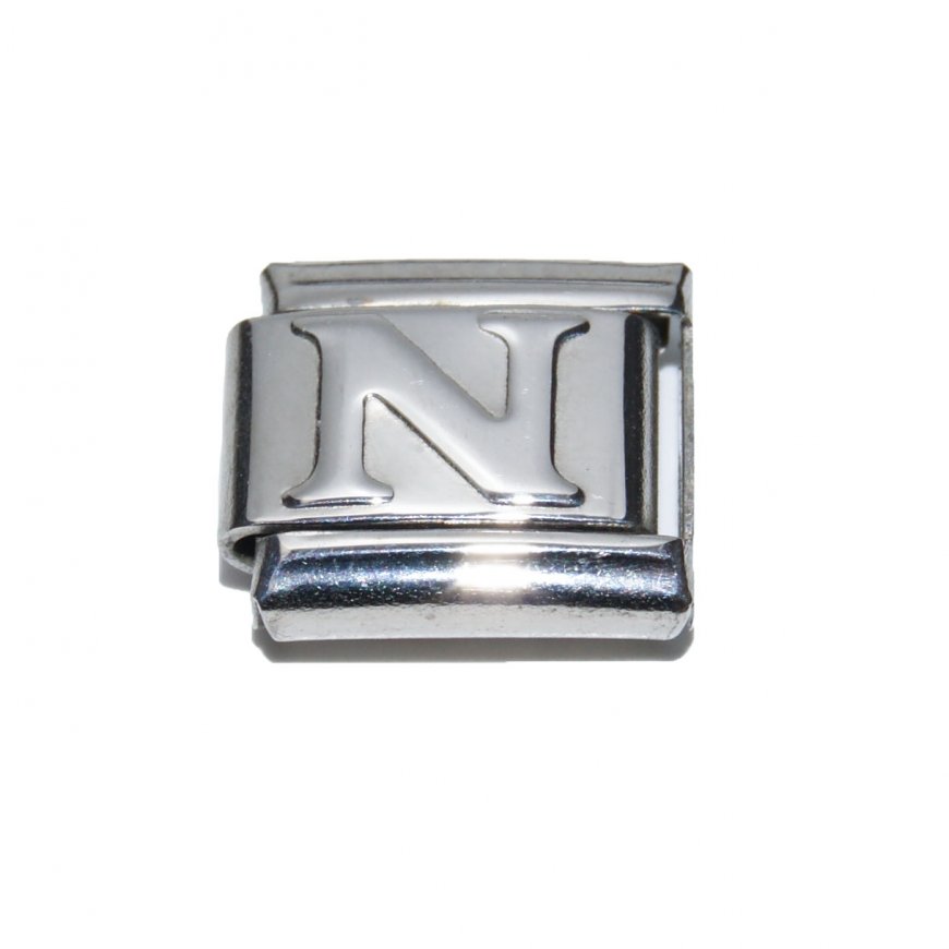 Silver coloured letter N - 9mm Italian charm - Click Image to Close