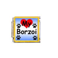 Love my Borzoi - dog - enamel 9mm Italian charm