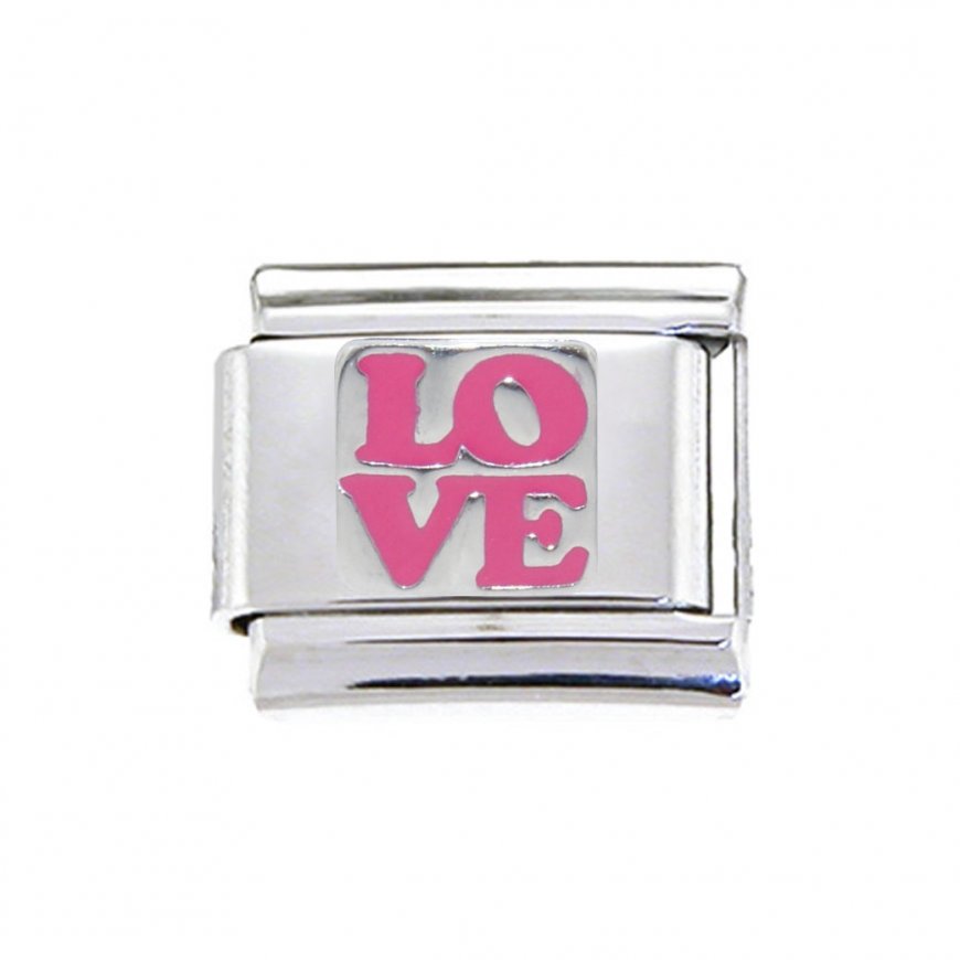 Love - pink and silver 9mm Italian Charm - Click Image to Close