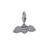 Rhinestone heart with angel wings - clip on charm