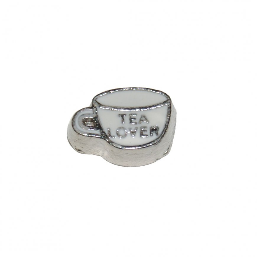 Tea lover white cup 7mm floating locket charm - Click Image to Close