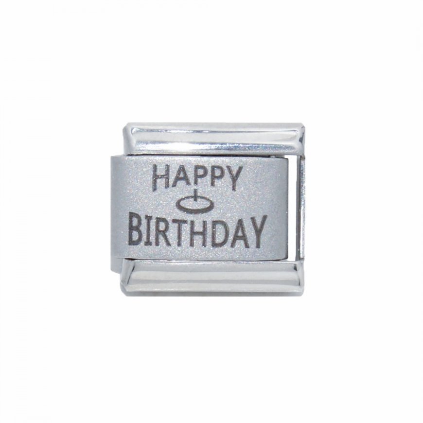 Happy Birthday with Cake (b) laser - 9mm Italian charm - Click Image to Close