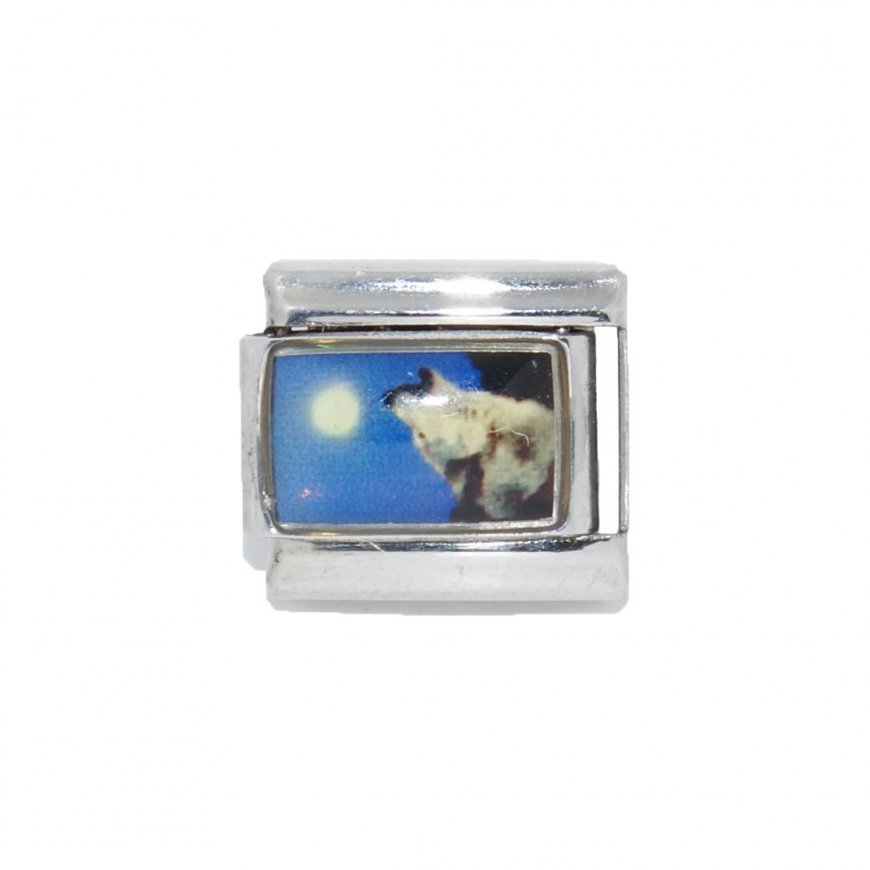 Wolf howling in moonlight - photo 9mm Italian charm - Click Image to Close