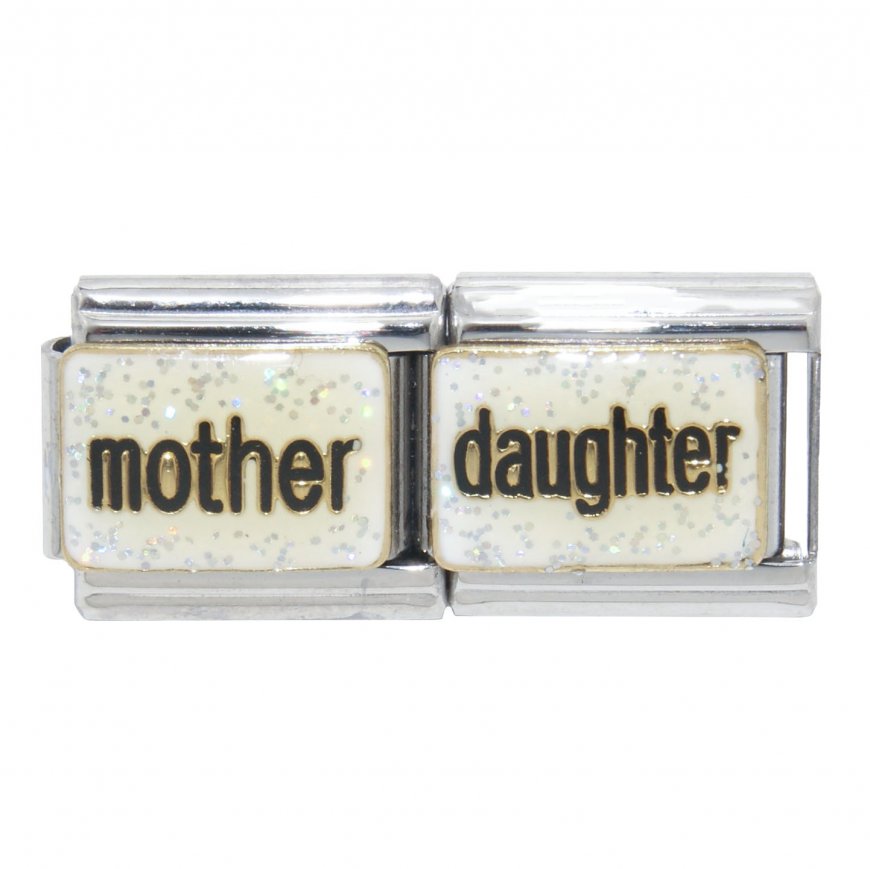 Mother Daughter sparkly 9mm double enamel Italian charm - Click Image to Close