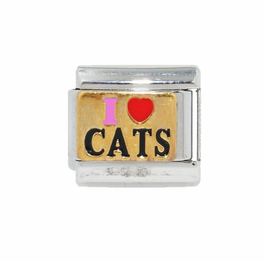 I love cats - 9mm enamel Italian charm - NEW - Click Image to Close
