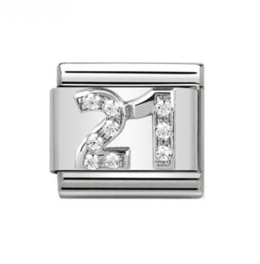 21 with clear stones birthday - 9mm Italian charm - Click Image to Close