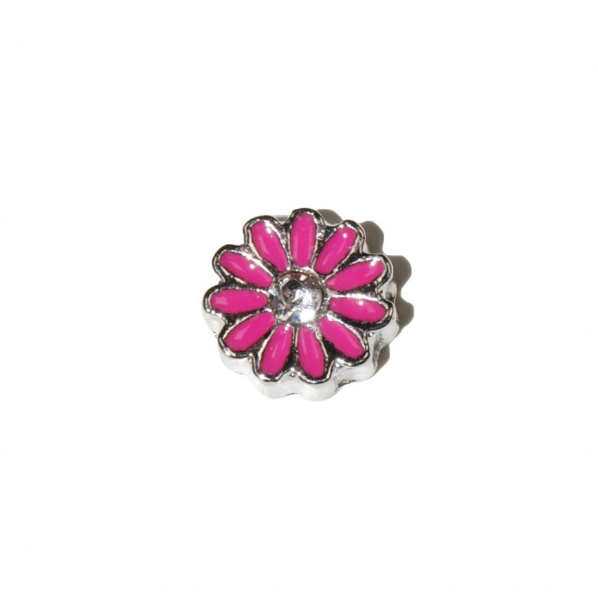 Small pink flower with clear stone 7mm floating locket charm - Click Image to Close