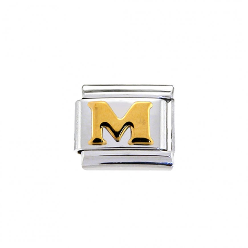 Gold colour Letter M - 9mm Italian charm - Click Image to Close