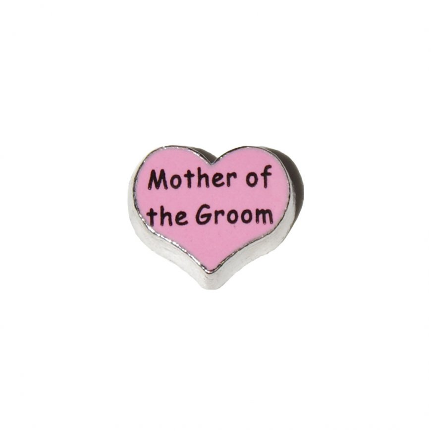 Mother of the Groom on pink heart 8mm floating locket charm - Click Image to Close