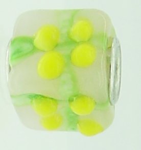 EB76 - Glass bead - White, yellow and green cube - Click Image to Close
