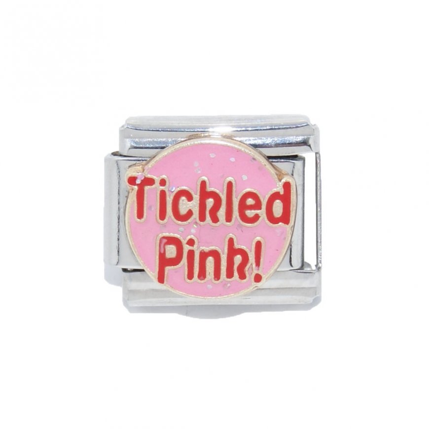Tickled pink breast cancer enamel 9mm Italian charm - Click Image to Close