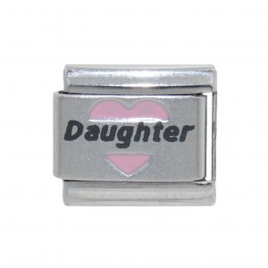 Daughter in pink heart - Laser 9mm Italian charm