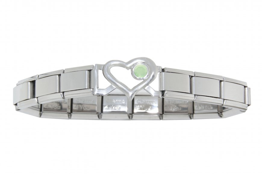 Small Open Heart link bracelet 9mm Italian charm - August - Click Image to Close