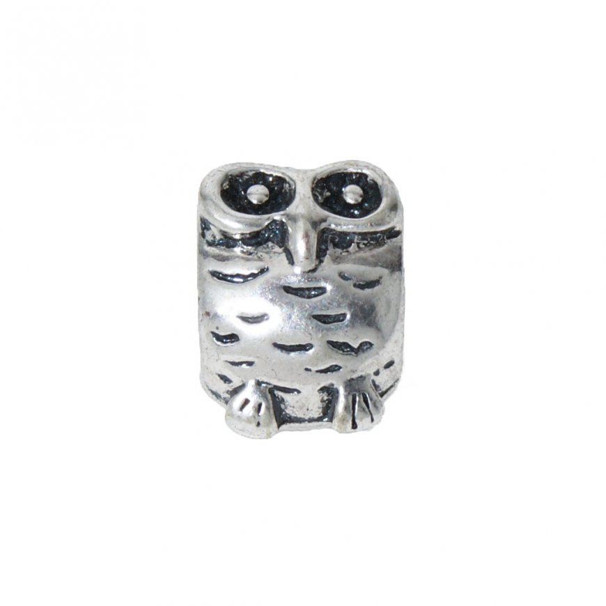 EB48 - Silvertone owl - European bead charm - Click Image to Close