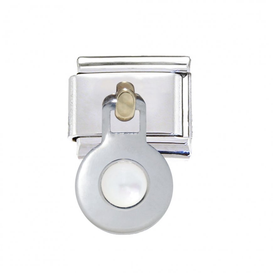 Pearl dangle 9mm Italian charm - fits classic charm bracelets - Click Image to Close