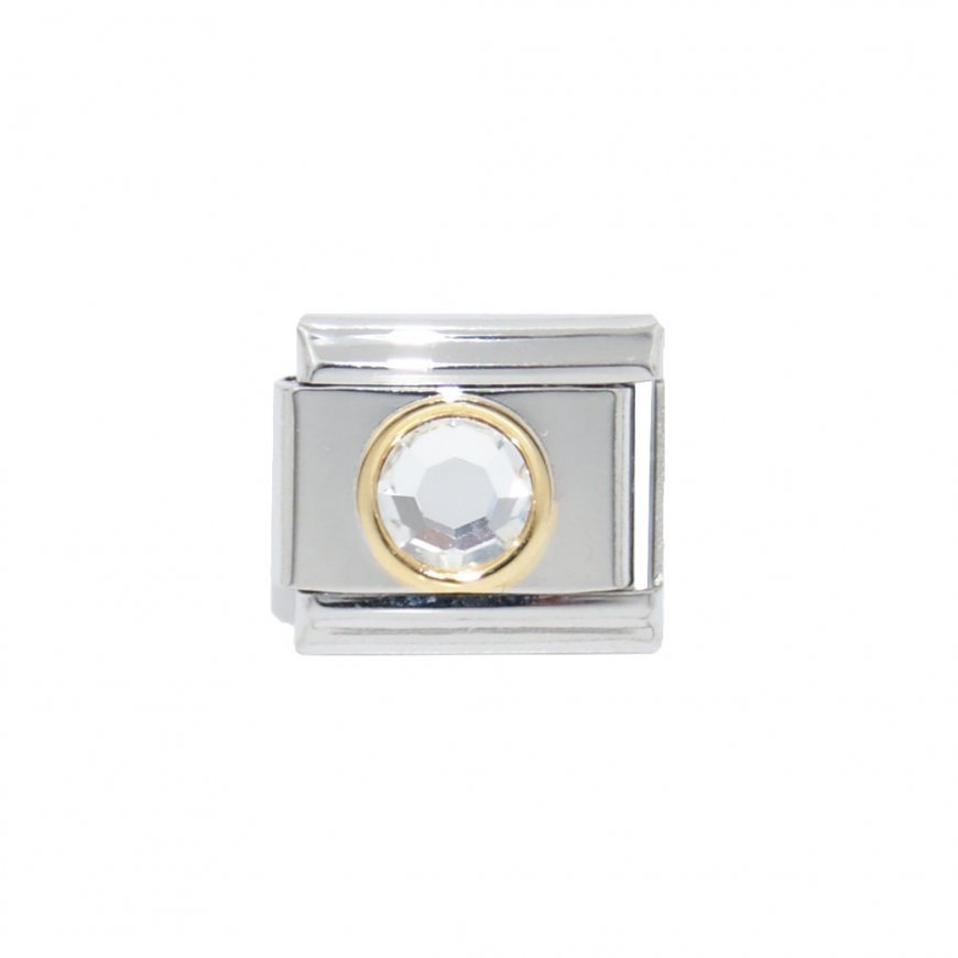 April circle with gold rim birthstone - 9mm Italian charm - Click Image to Close
