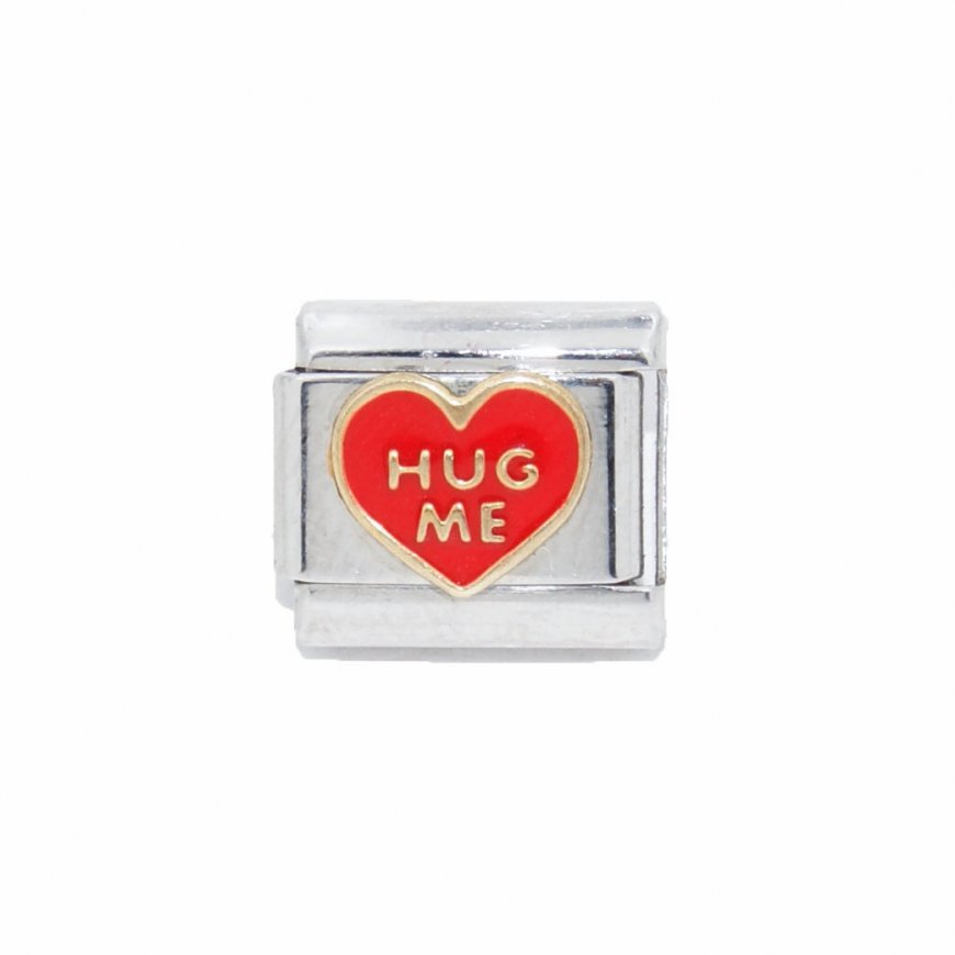 Hug Me red heart - Enamel 9mm Italian charm - Click Image to Close