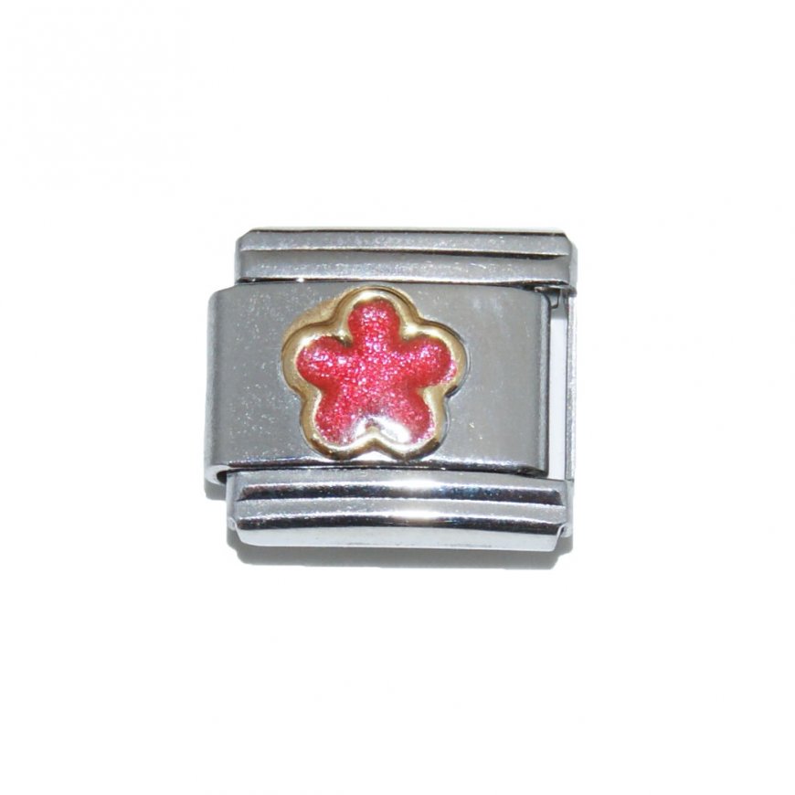 Pink sparkly flower - 9mm Italian charm - Click Image to Close