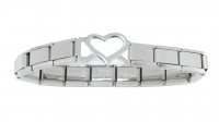 Silver coloured open heart link 9mm Italian Charm bracelet